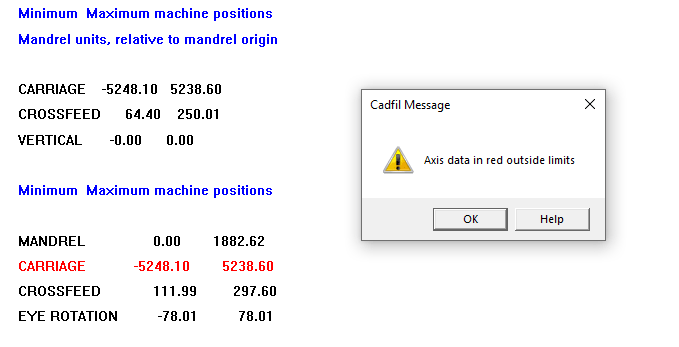 Cadfil Post processor limits error dialog