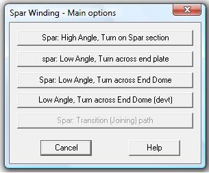 Cadfil spar winding parameters menu dialog