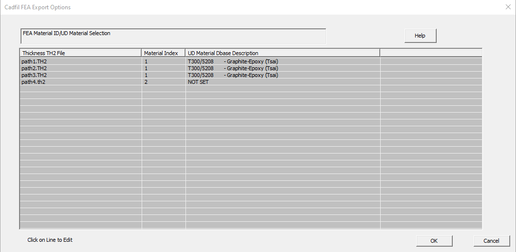 Modified Thickness File Material ID table