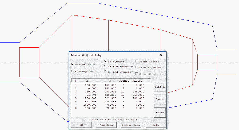 Cadfil Mandrel editor expand and points unchecked (off)