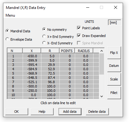 Mandrel Data Entry from Cadfil software
